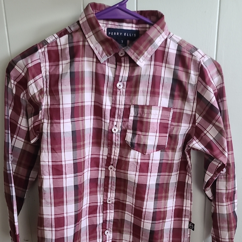 Perry Ellis Kids Plaid Shirt - Red and White